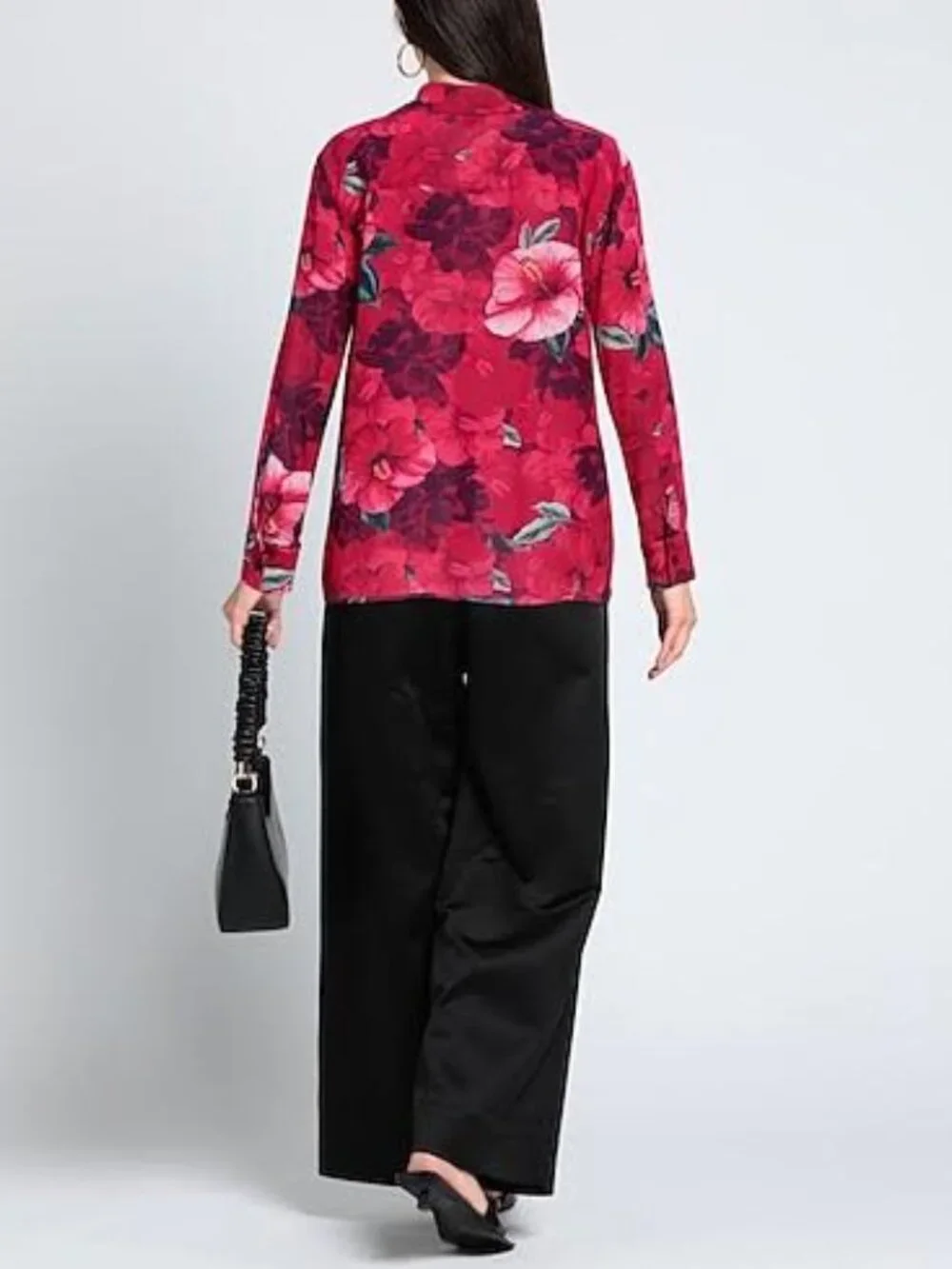 PINKO Happy Hibiscus Floral Shirt Fuchsia Crepe de Chine